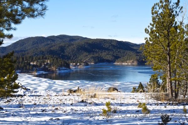 A frozen lake with a few open spots scattered in just for fun. 